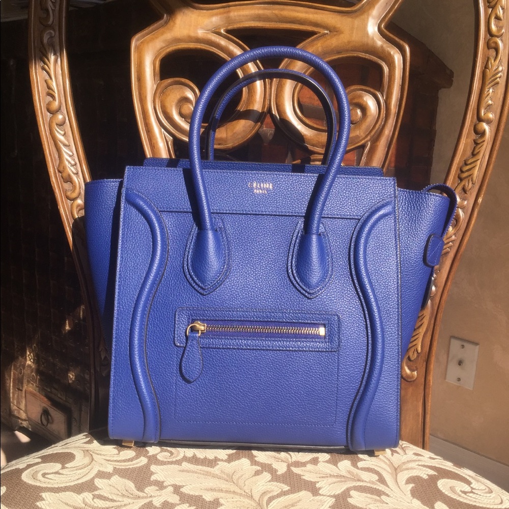 Celine micro luggage tote handbag in blue